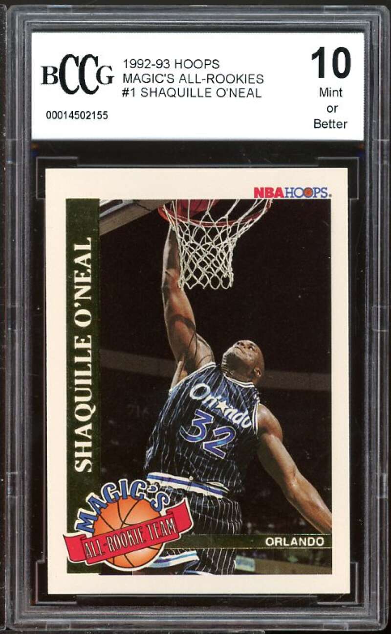 1992-93 Hoops Magic's All-Rookies #1 Shaquille O'Neal Rookie BGS BCCG 10 Mint+ Image 1