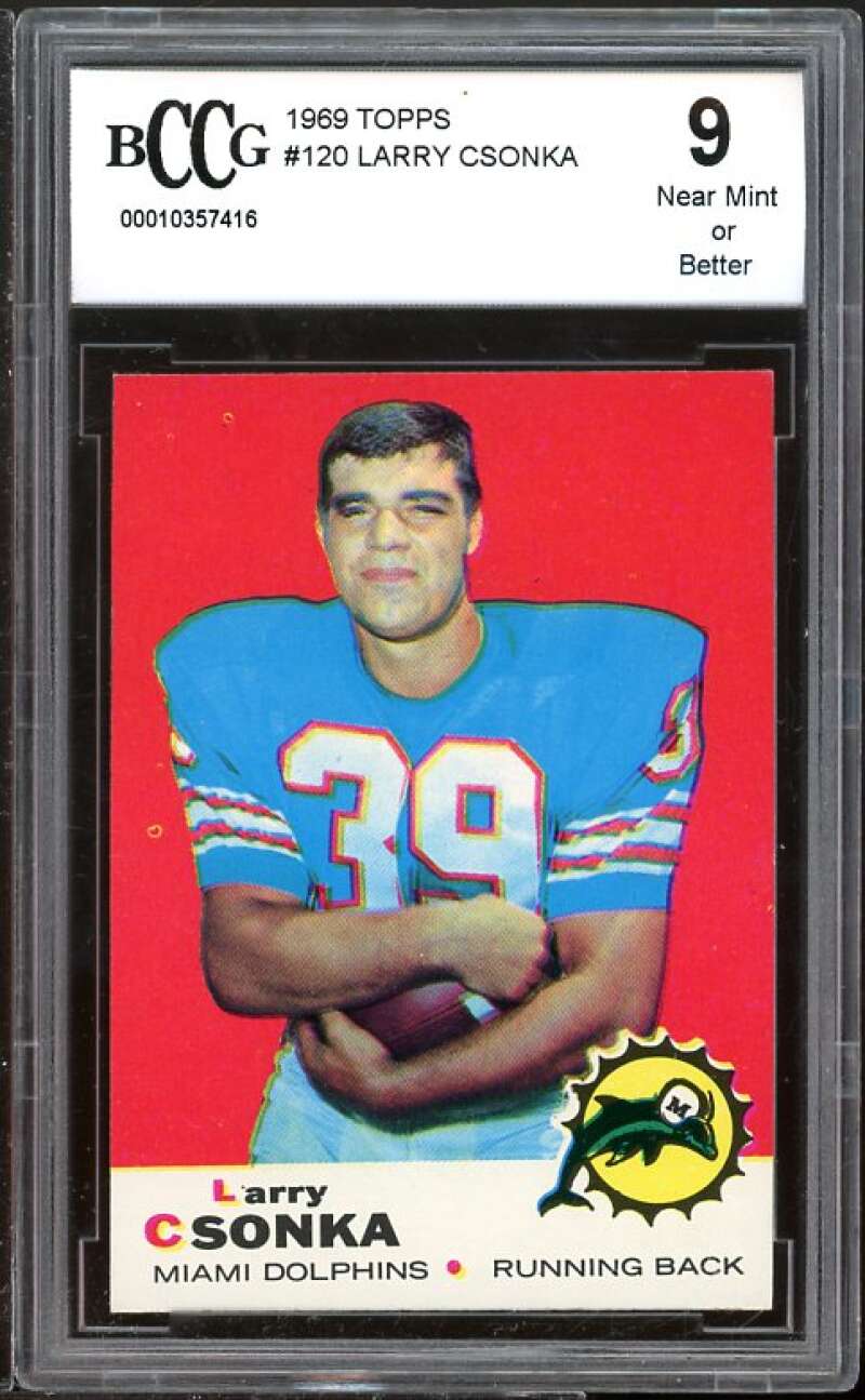 1969 Topps #120 Larry Csonka Rookie Card BGS BCCG 9 Near Mint+ Image 1