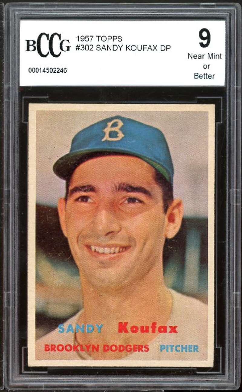 1957 Topps #302 Sandy Koufax Card BGS BCCG 9 Near Mint+ Image 1