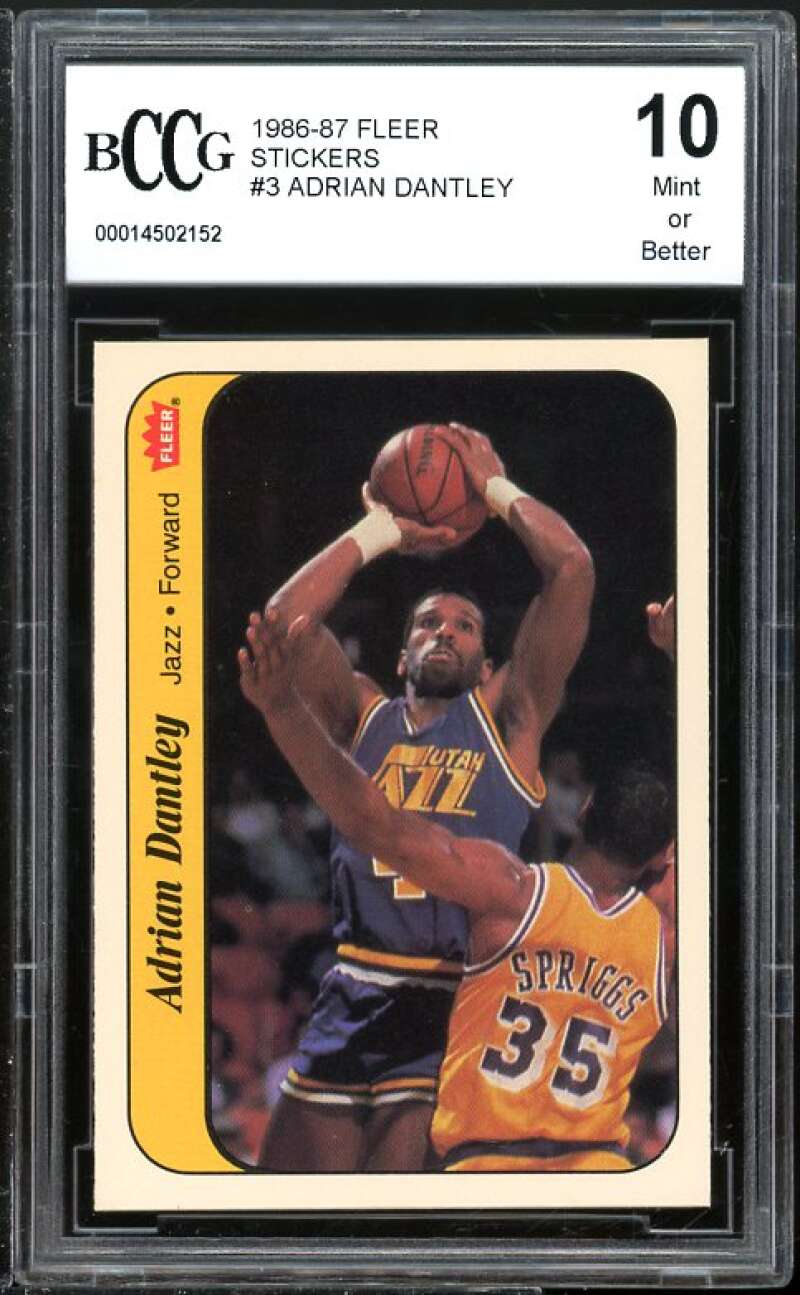 1986-87 Fleer Stickers #3 Adrian Dantley Card BGS BCCG 10 Mint+ Image 1