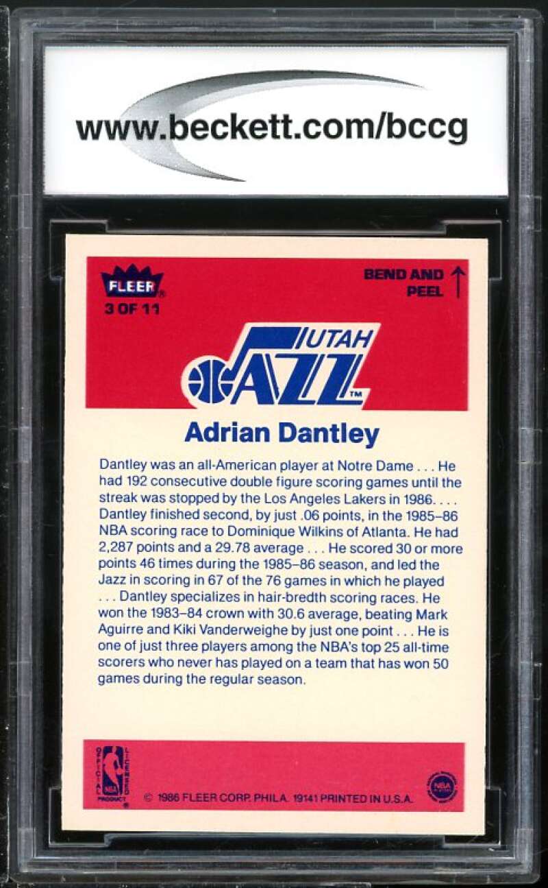 1986-87 Fleer Stickers #3 Adrian Dantley Card BGS BCCG 10 Mint+ Image 2