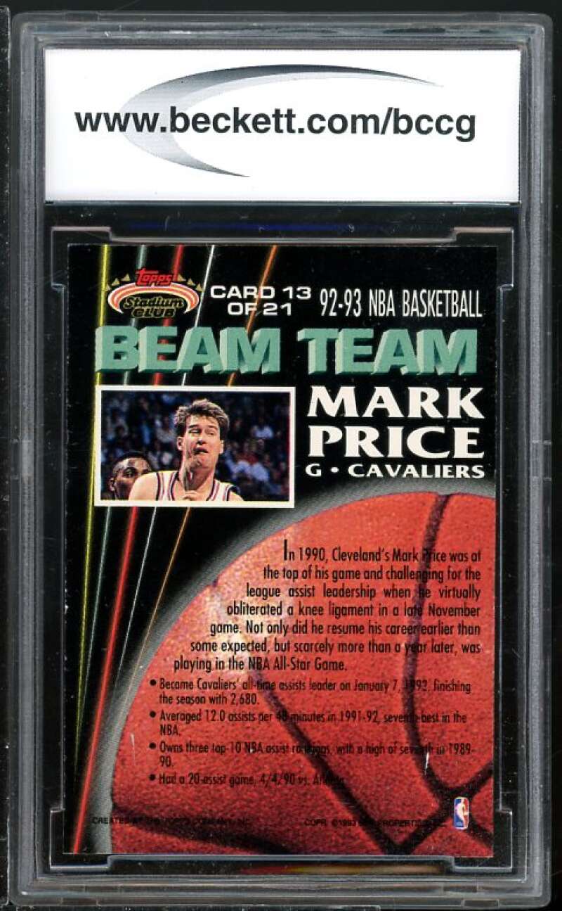 1992-93 Stadium Club MO Parallel #BT13 Mark Price Card BGS BCCG 10 Mint+ Image 2