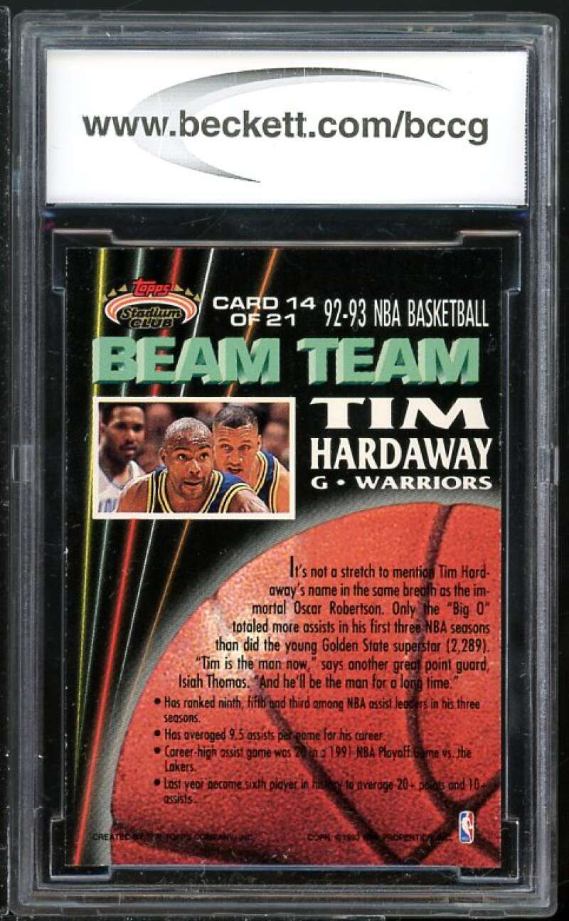 1992-93 Stadium Club MO Parallel #BT14 Tim Hardaway Card BGS BCCG 10 Mint+ Image 2