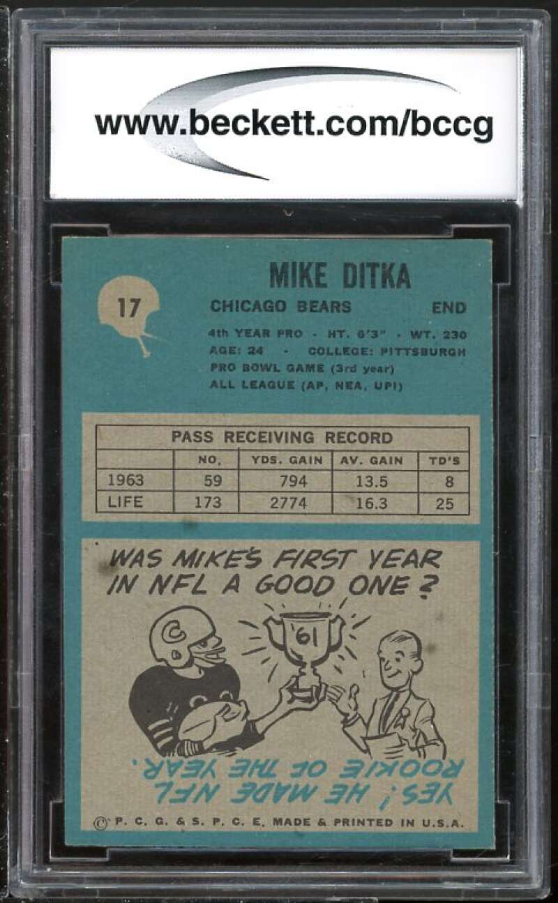 1964 Philadelphia #17 Mike Ditka Card BGS BCCG 9 Near Mint+ Image 2