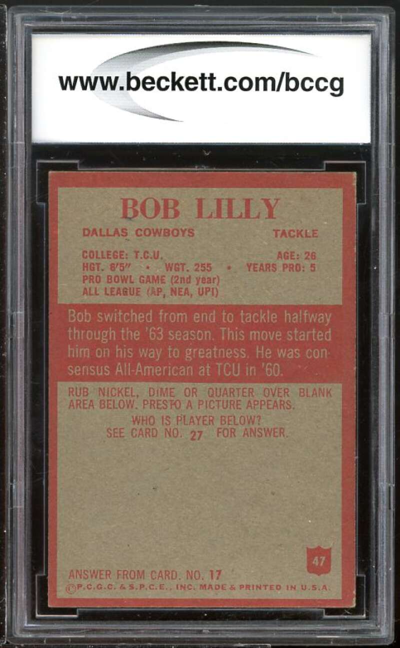 1965 Philadelphia #47 Bob Lilly Card BGS BCCG 8 Excellent+ Image 2