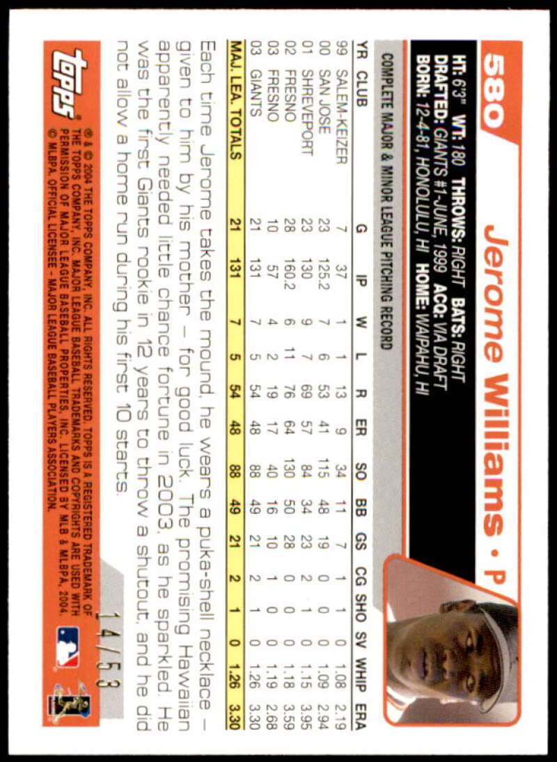 Jerome Williams Card 2004 Topps Black #580 Image 2