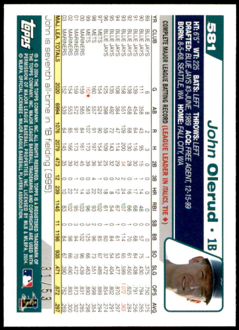 John Olerud Card 2004 Topps Black #581 Image 2