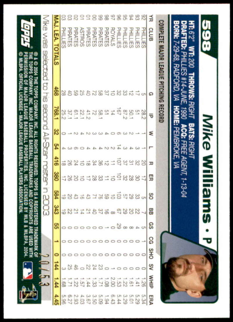 Mike Williams Card 2004 Topps Black #598 Image 2