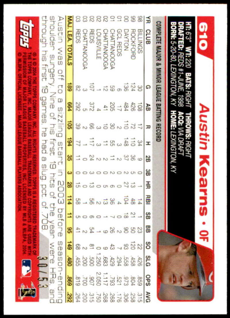 Austin Kearns Card 2004 Topps Black #610 Image 2