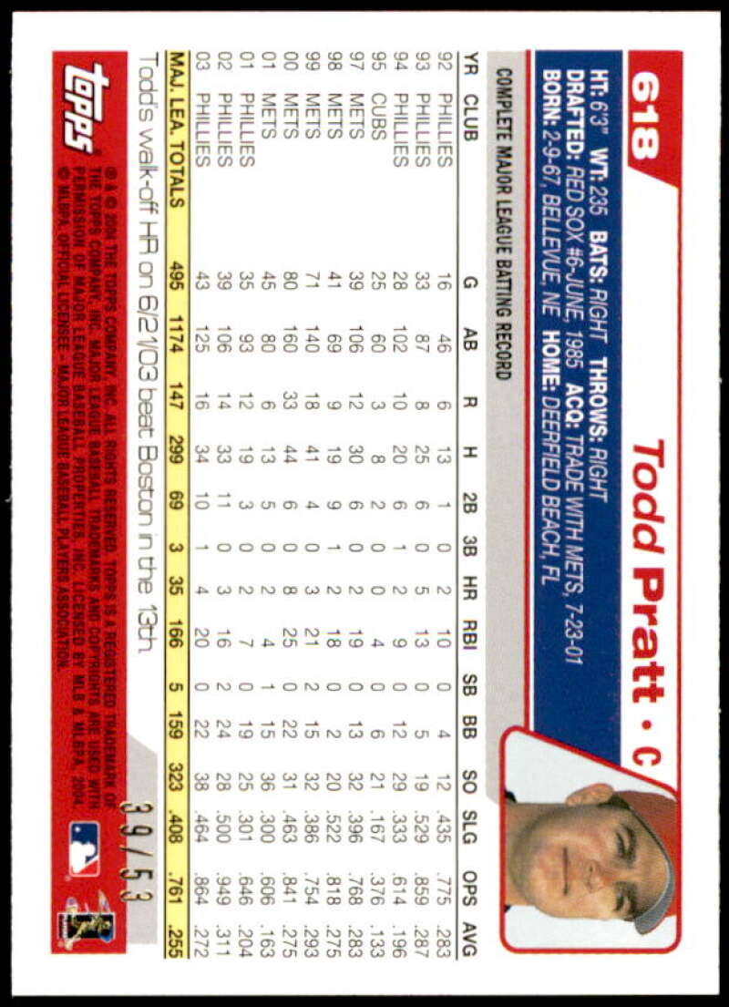 Todd Pratt Card 2004 Topps Black #618 Image 2