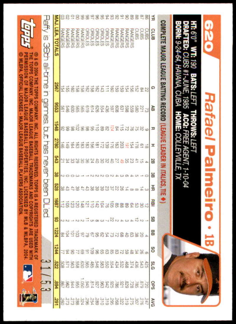 Rafael Palmeiro Card 2004 Topps Black #620 Image 2