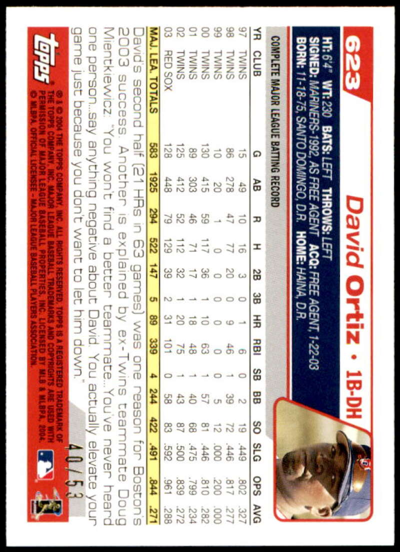 David Ortiz Card 2004 Topps Black #623 Image 2