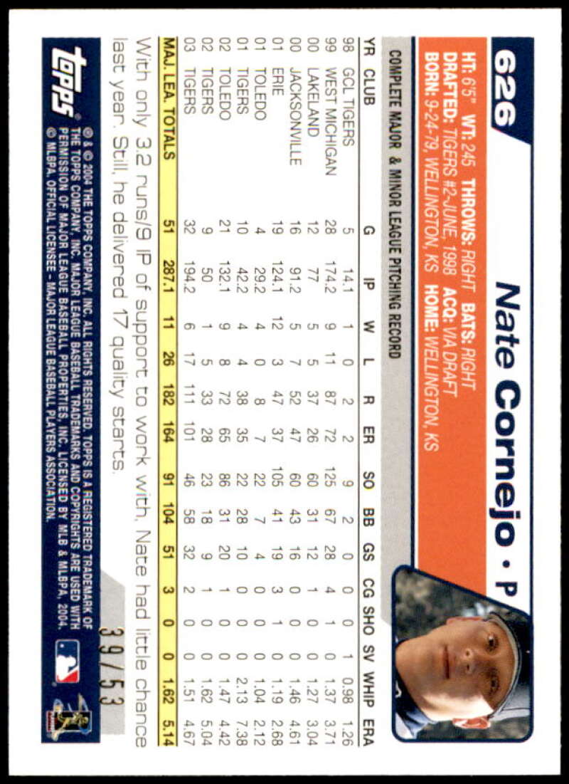 Nate Cornejo Card 2004 Topps Black #626 Image 2