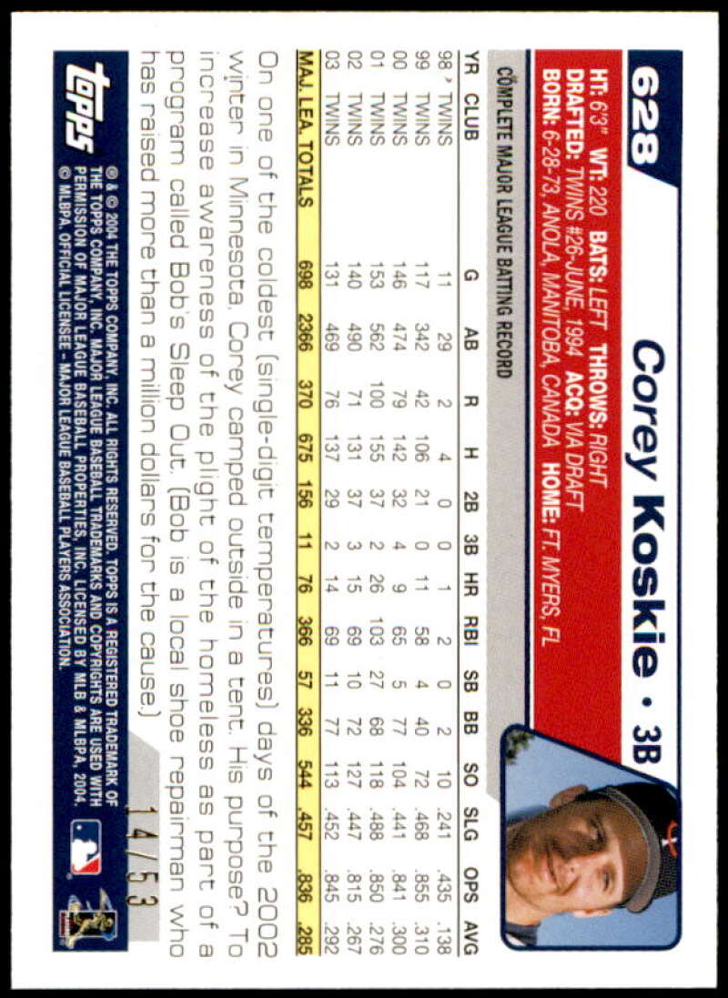 Corey Koskie Card 2004 Topps Black #628 Image 2