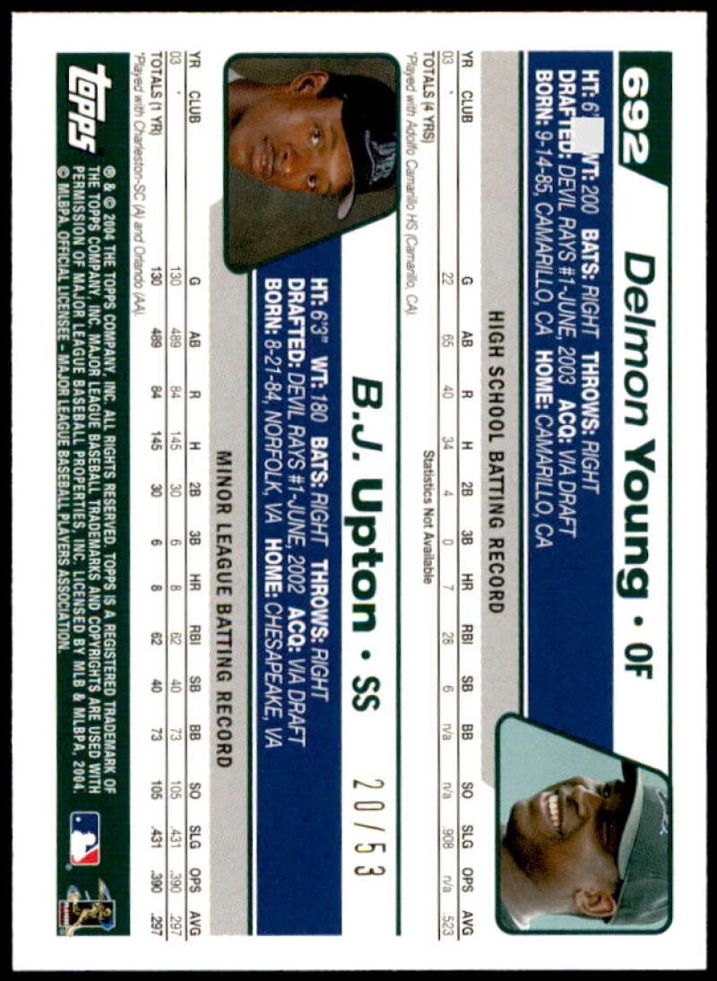 Delmon Young/B.J. Upton Rookie Card 2004 Topps Black #692 Image 2