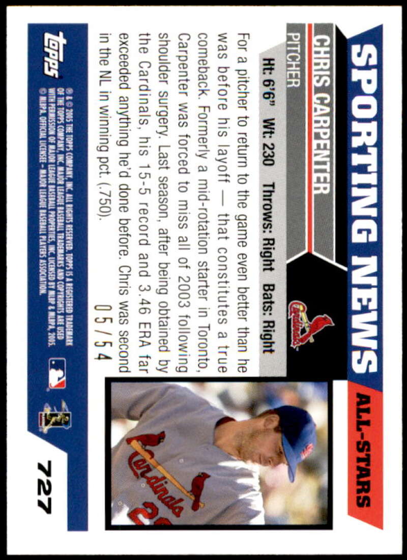 Chris Carpenter Card 2005 Topps Black #727 Image 2