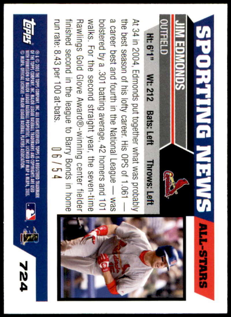 Jim Edmonds Card 2005 Topps Black #724 Image 2