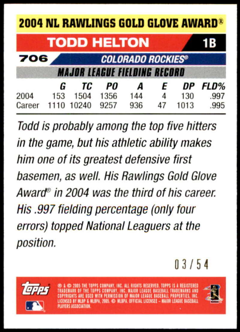 Todd Helton Card 2005 Topps Black #706 Image 2