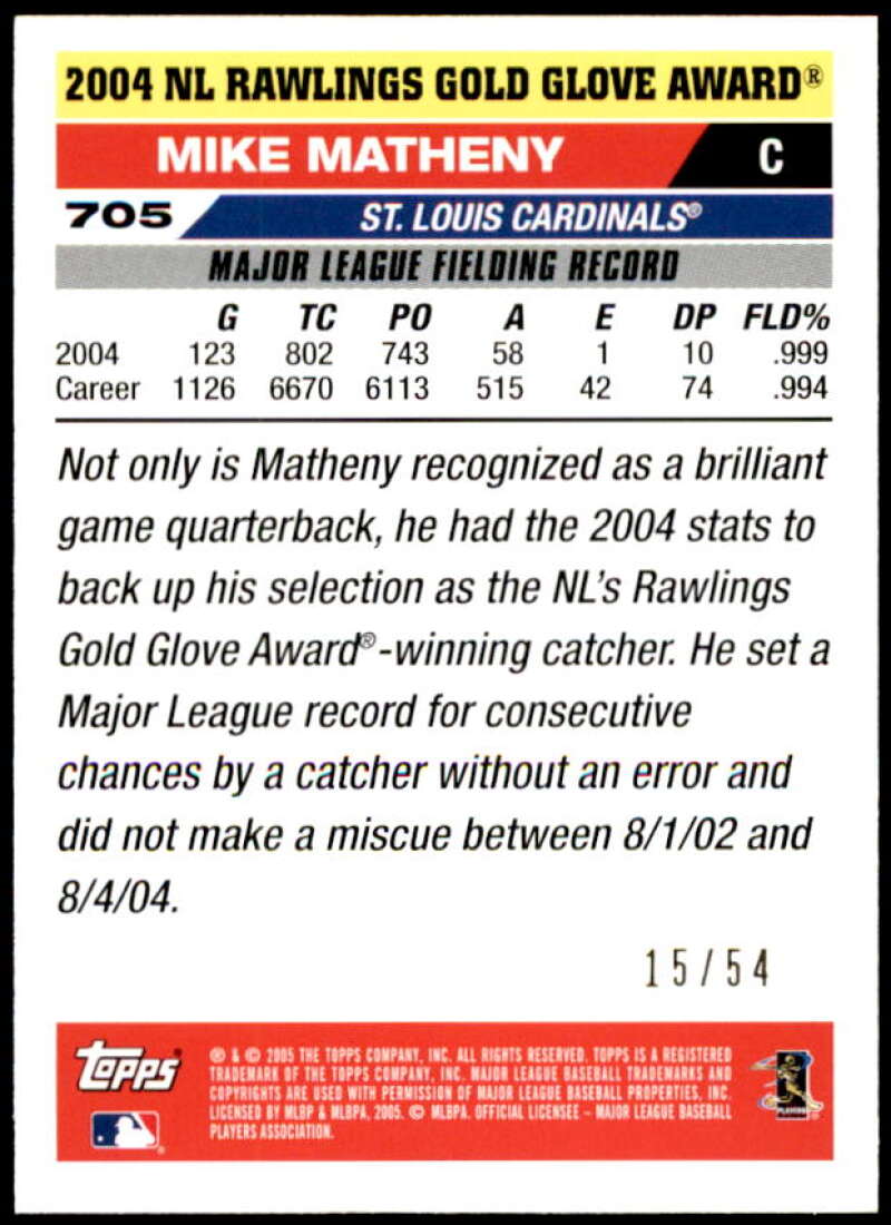 Mike Matheny Card 2005 Topps Black #705 Image 2