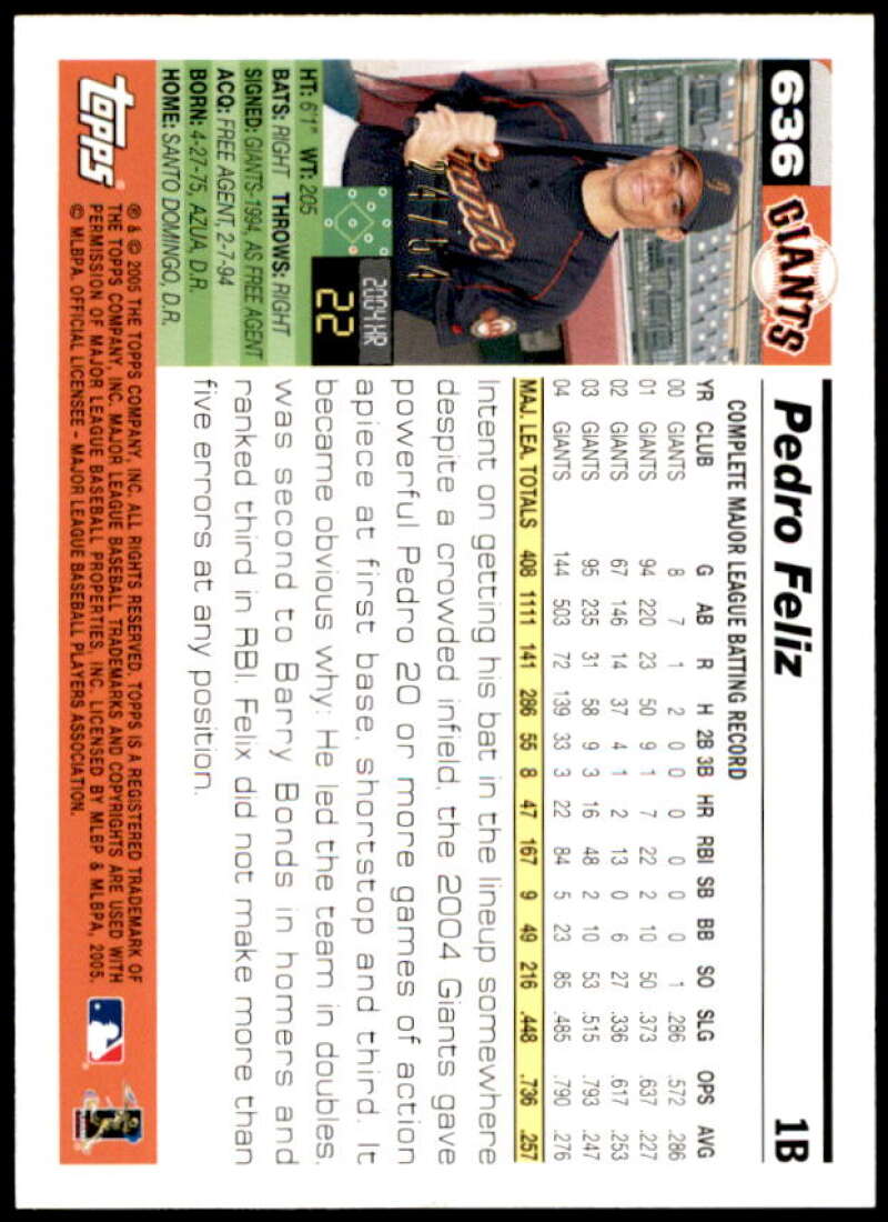 Pedro Feliz Card 2005 Topps Black #636 Image 2