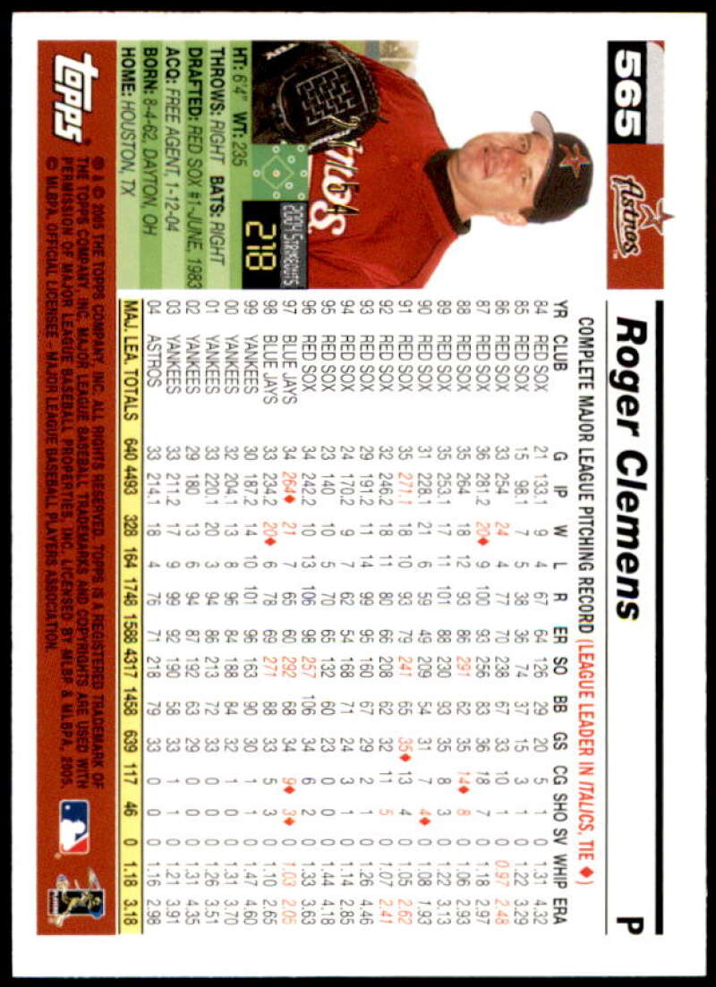 Roger Clemens Card 2005 Topps Black #565 Image 2