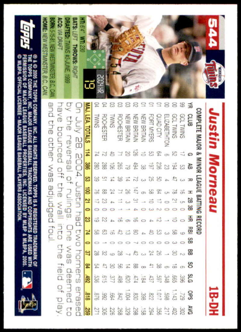 Justin Morneau Card 2005 Topps Black #544 Image 2