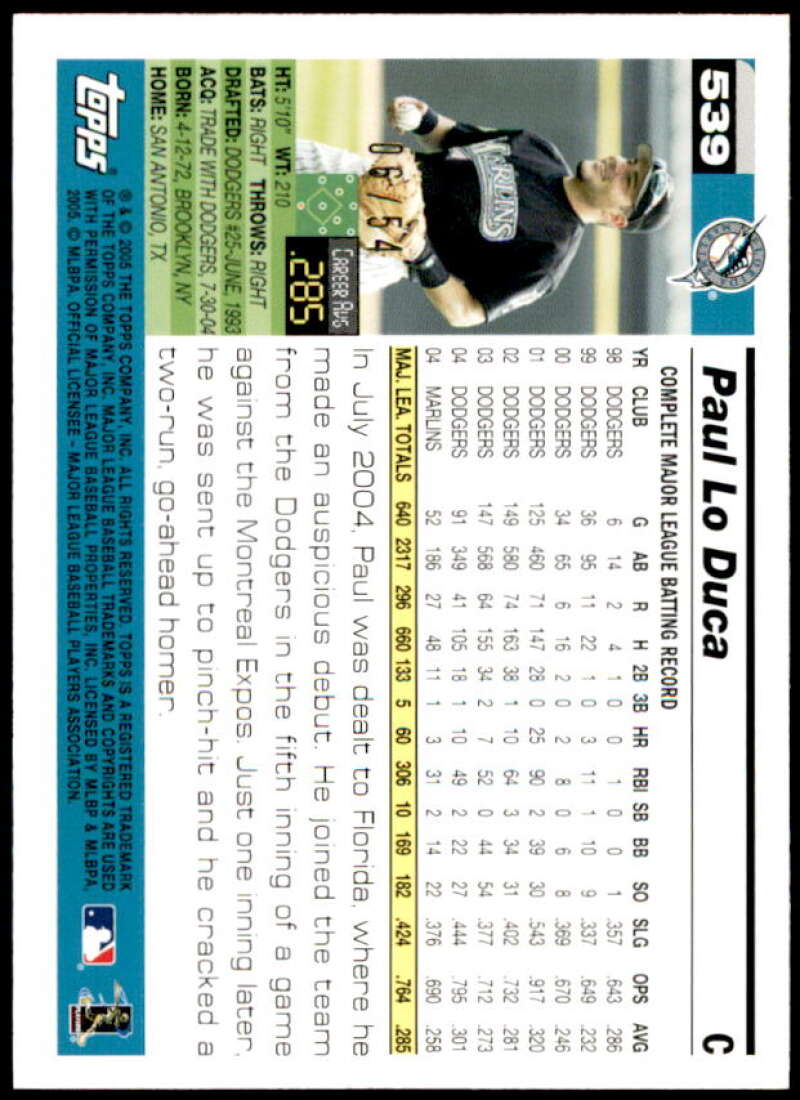 Paul Lo Duca Card 2005 Topps Black #539 Image 2