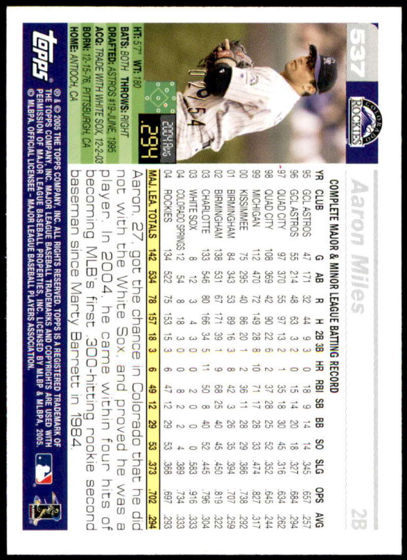 Aaron Miles Card 2005 Topps Black #537 Image 2