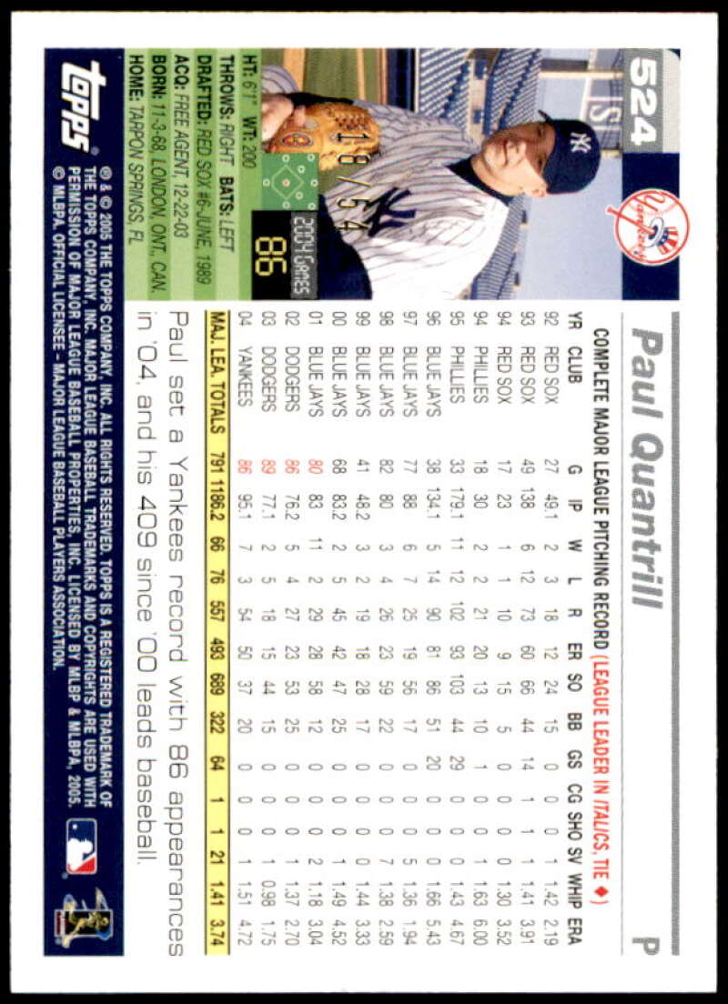 Paul Quantrill Card 2005 Topps Black #524 Image 2