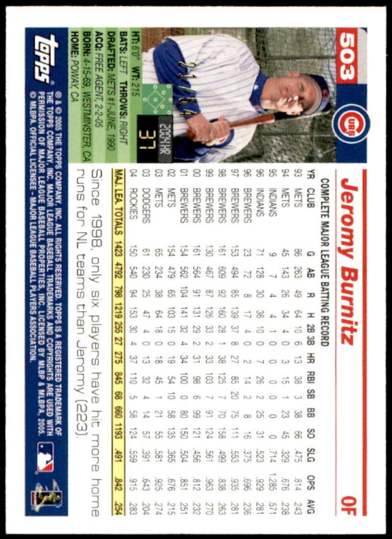 Jeromy Burnitz Card 2005 Topps Black #503 Image 2