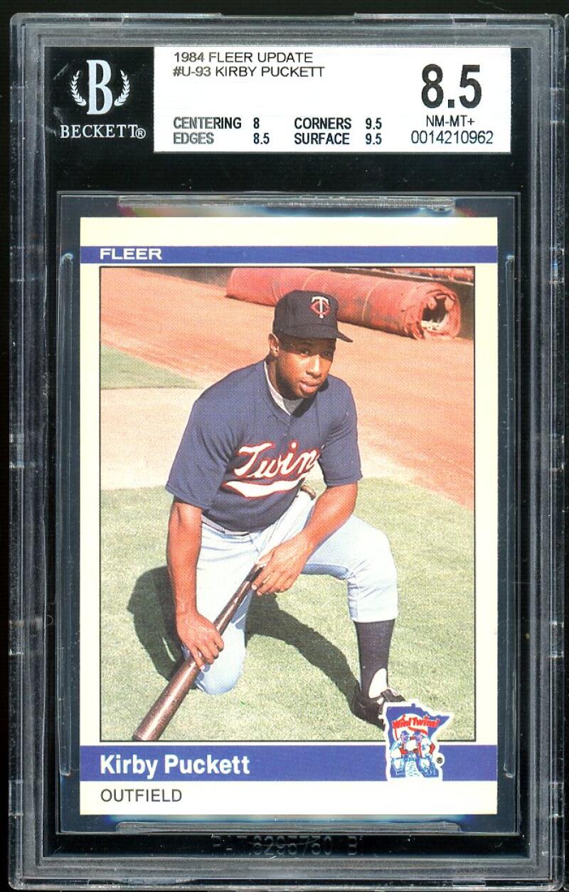 Kirby Puckett Rookie Card 1984 Fleer Update #u-93 BGS 8.5 (8 9.5 8.5 9.5) Image 1