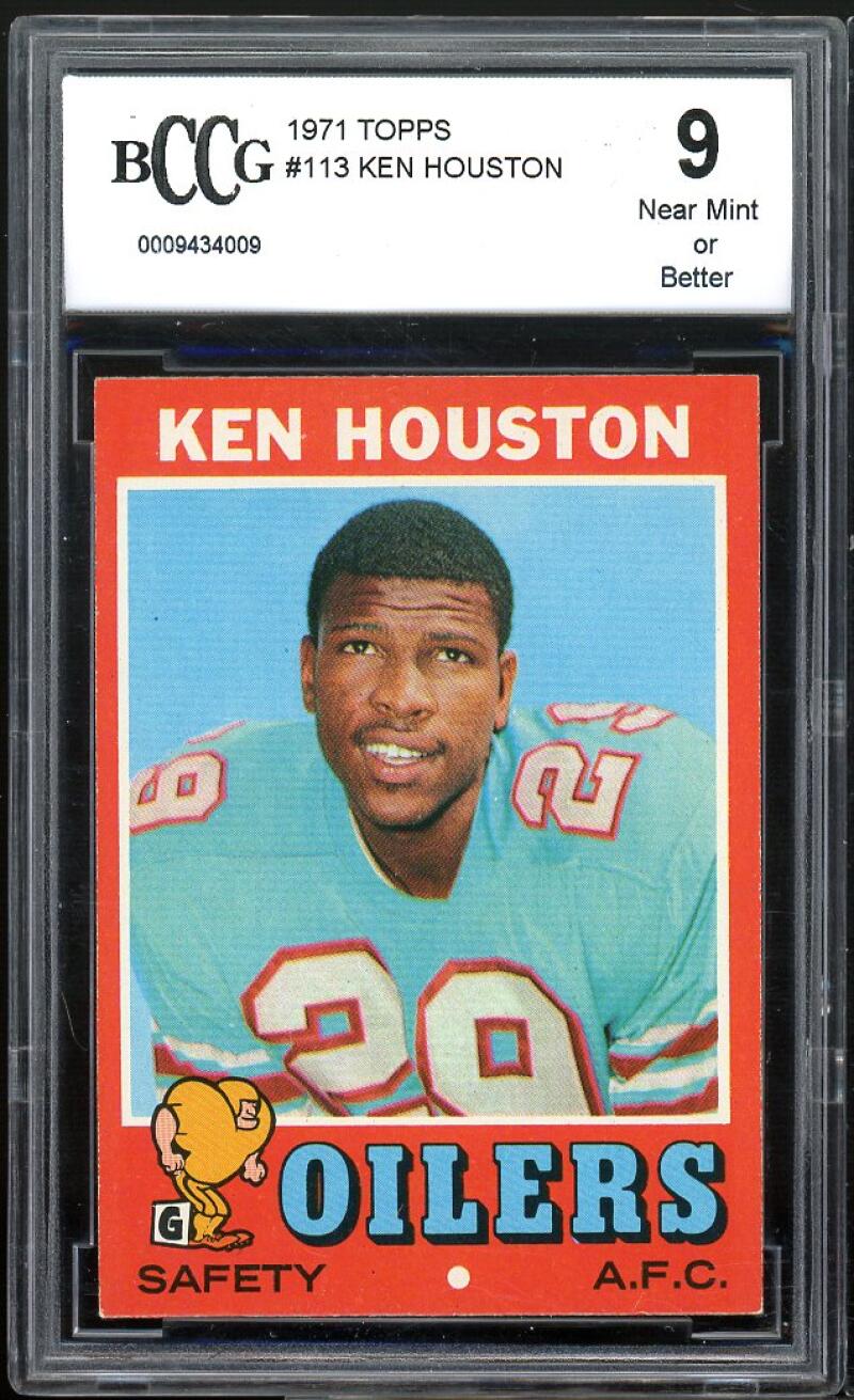 1971 Topps #113 Ken Houston Rookie Card BGS BCCG 9 Near Mint+ Image 1