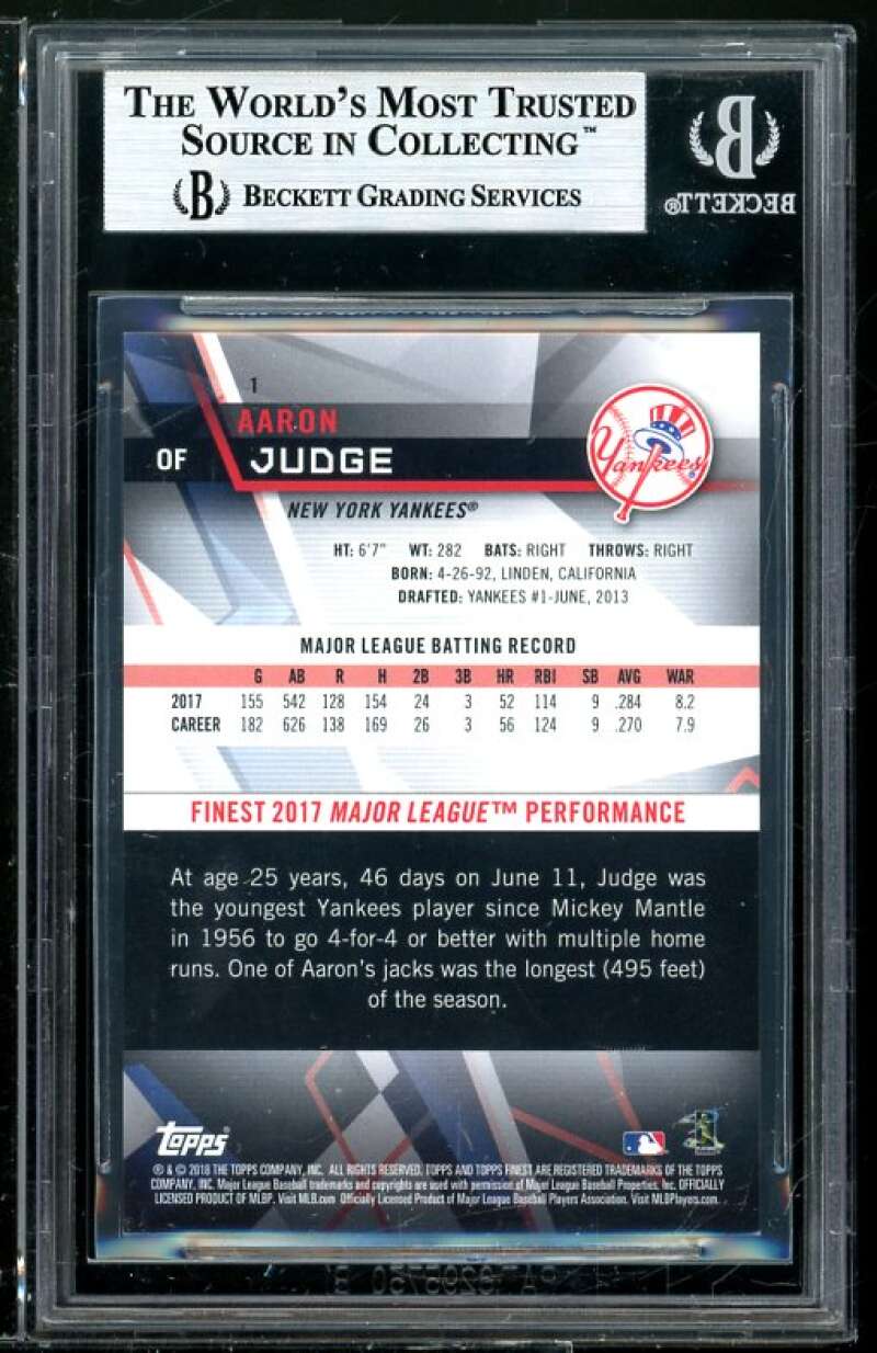 Aaron Judge Card 2018 Finest Blue Refractors #1 BGS 9 Image 2