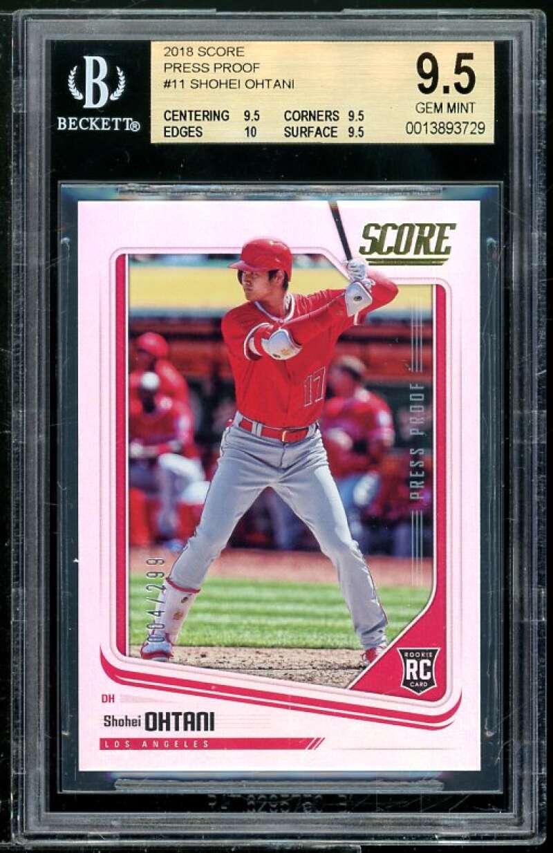 Shohei Ohtani Rookie 2018 Score Press Proof #11 (pop 1) BGS 9.5 (9.5 9.5 10 9.5) Image 1