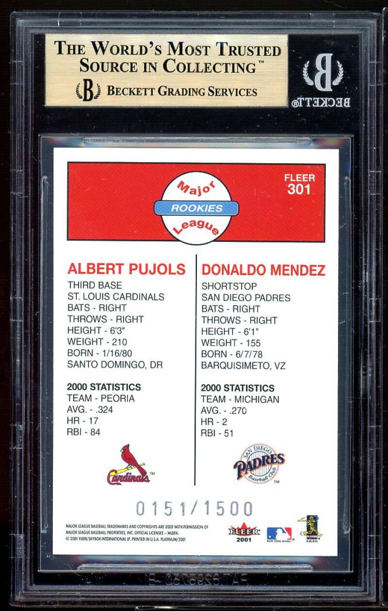 Albert Pujols Rookie Card 2001 Fleer Platinum #435 BGS 9.5 (9.5 9.5 9.5 9.5) Image 2