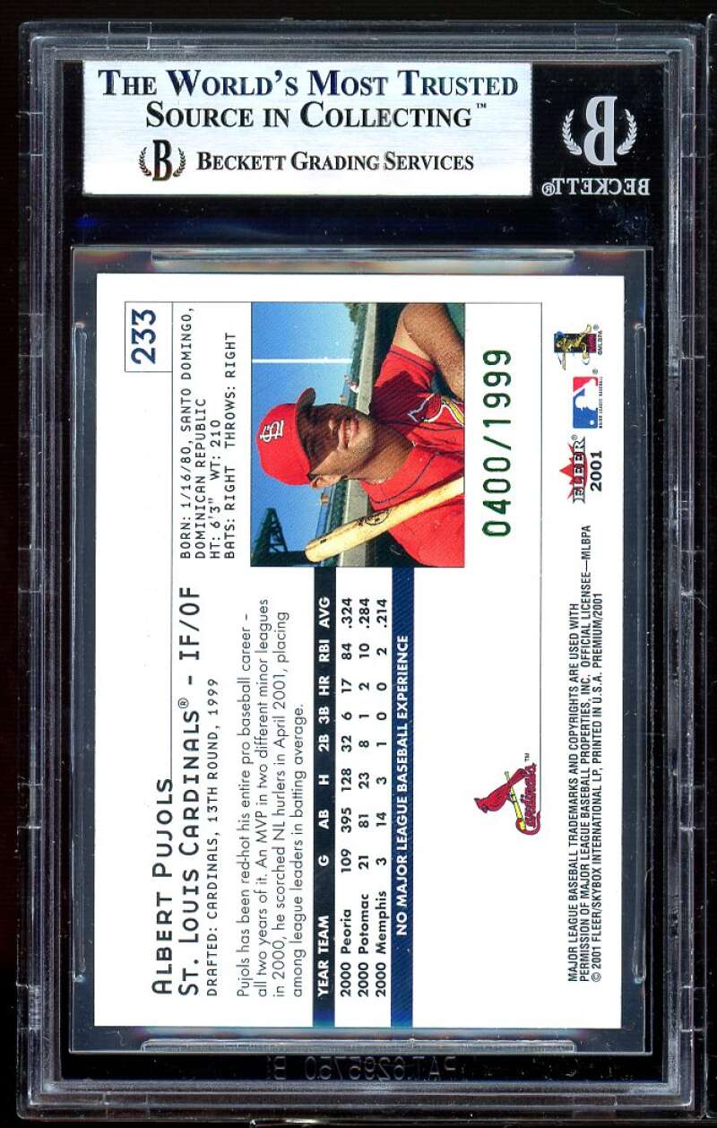 Albert Pujols Rookie Card 2001 Fleer Premium #233 BGS 8.5 Image 2