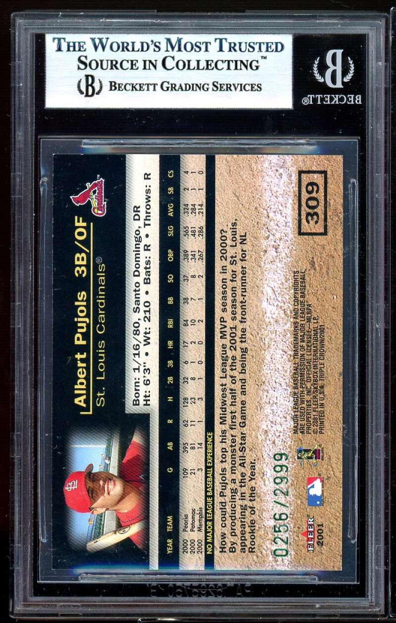 Albert Pujols Rookie Card 2001 Fleer Triple Crown #309 BGS 9 Image 2