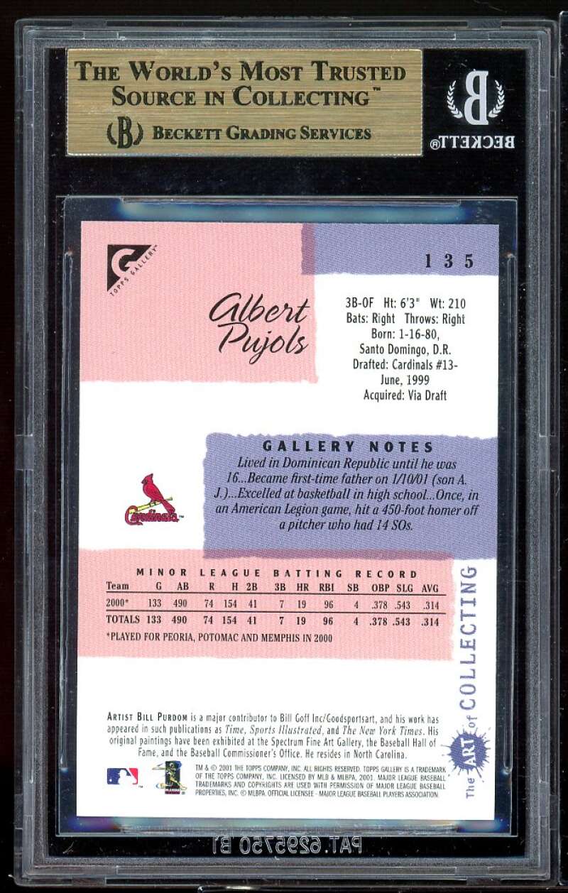 Albert Pujols Rookie Card 2001 Topps Gallery #135 BGS 9.5 (9.5 9 9.5 9.5) Image 2