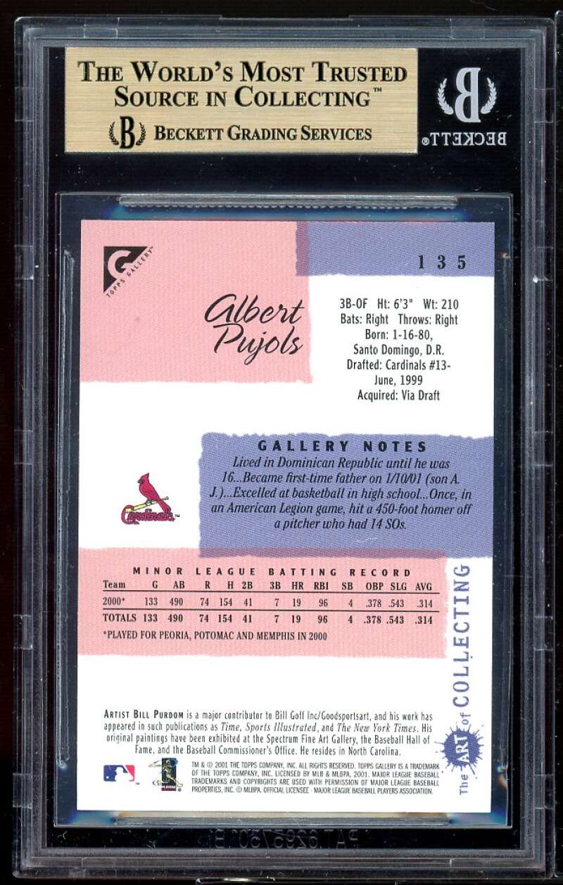 Albert Pujols Rookie Card 2001 Topps Gallery #135 BGS 9.5 (9.5 9.5 9.5 9) Image 2