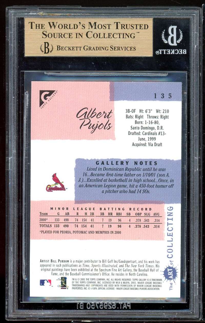 Albert Pujols Rookie Card 2001 Topps Gallery #135 BGS 9.5 (9.5 9.5 9.5 9.5) Image 2