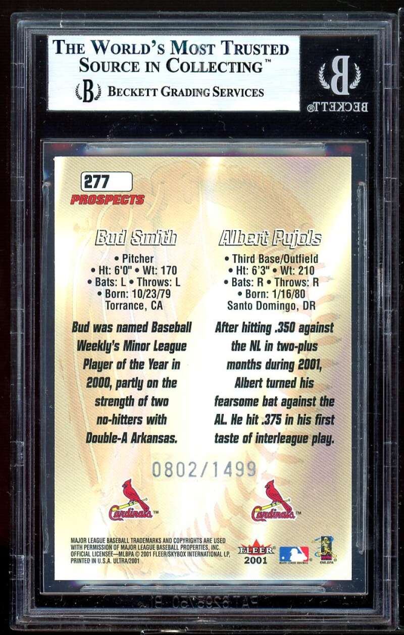 Bud Smith/Albert Pujols Rookie Card 2001 Ultra #277 BGS 8.5 Image 2