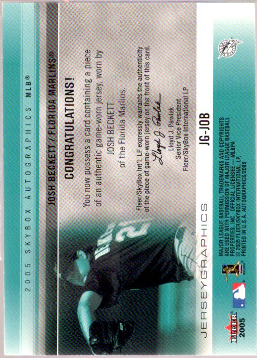 Josh Beckett Card 2005 SkyBox Autographics Jerseygraphics Blue #JBE  Image 2