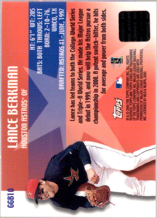 Lance Berkman Card 2000 Topps Stars Game Gear Bats #GGB10  Image 2