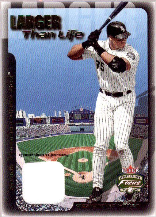 Frank Thomas Jsy Card 2002 Fleer Focus JE Larger than Life Game Used #8  Image 1