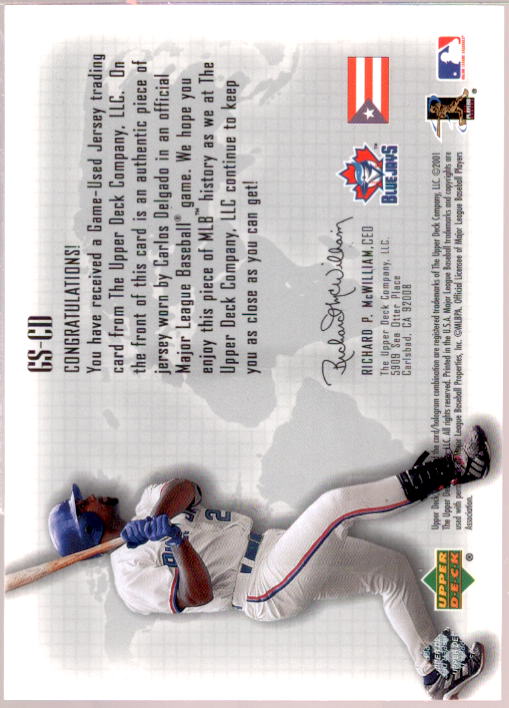 Carlos Delgado Card 2002 Upper Deck Global Swatch Game Jersey #GSCD  Image 2