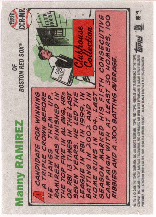 Manny Ramirez Jsy Card 2005 Topps Heritage Clubhouse Collection Relics #MR  Image 2