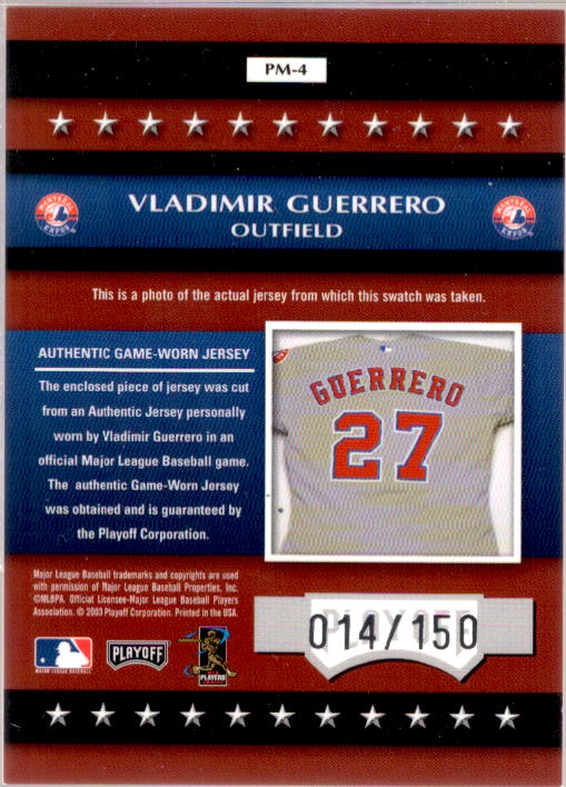 Vladimir Guerrero Card 2003 Playoff Prestige Stars of MLB Jersey #4  Image 2