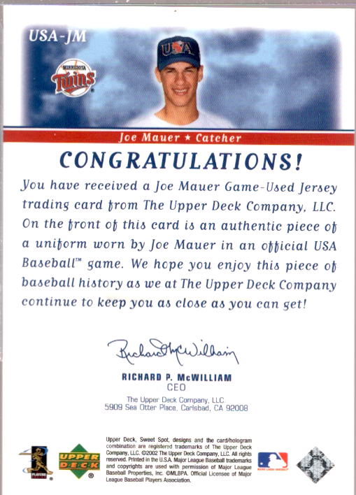 Joe Mauer Game Worn Jersey Card