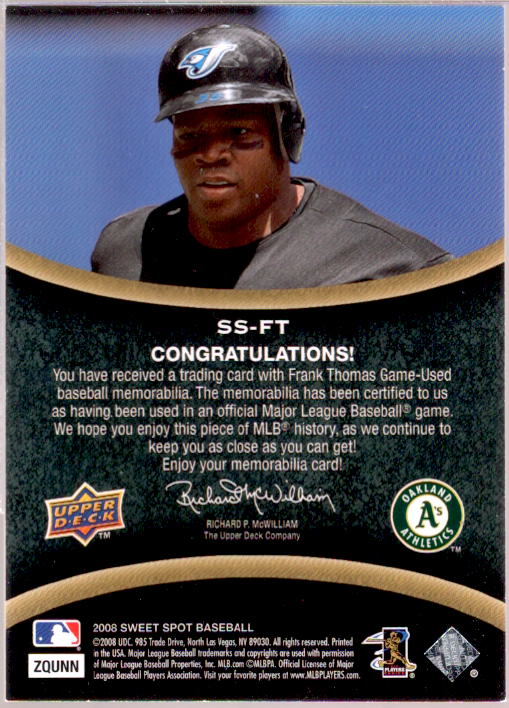 Frank Thomas Card 2008 Sweet Spot Swatches #SSFT  Image 2