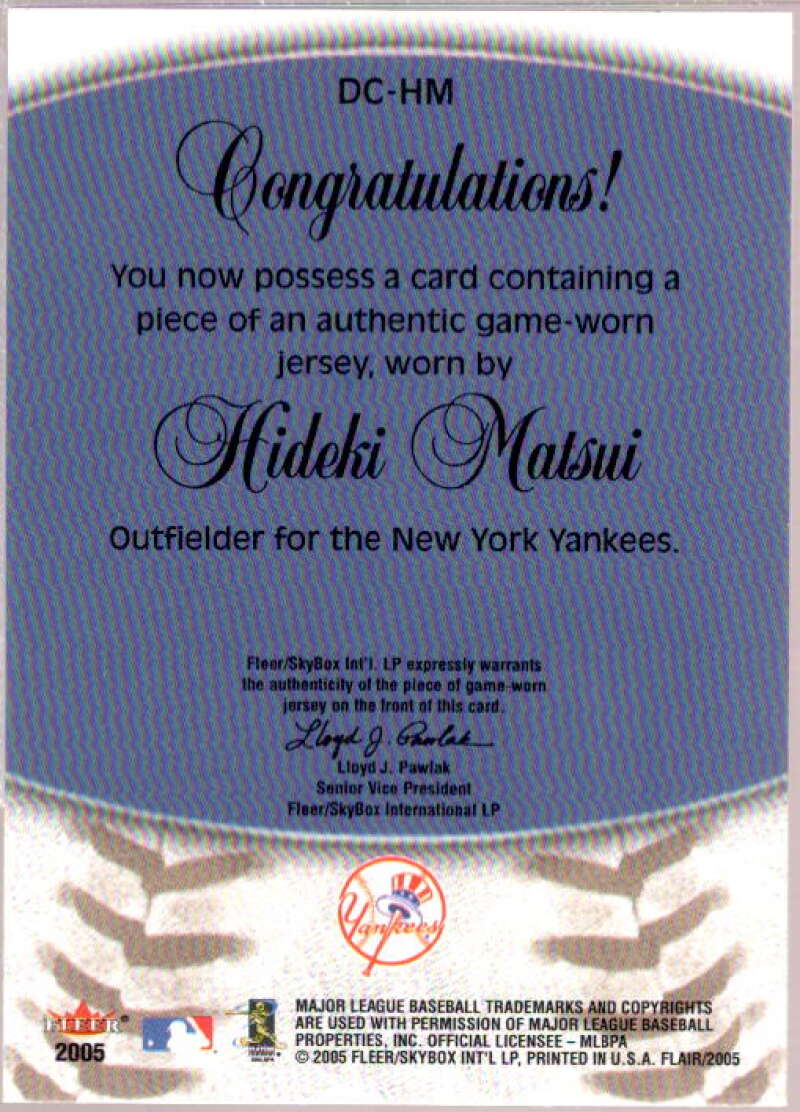 2005 Hideki Matsui Game Worn Jersey. Baseball Collectibles